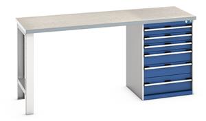 Bott Bench 2000x750x940mm with Lino Top and 6 Drawer Cabinet 940mm High Benches 41003495.11v Gentian Blue (RAL5010) 41003495.24v Crimson Red (RAL3004) 41003495.19v Dark Grey (RAL7016) 41003495.16v Light Grey (RAL7035) 41003495.RAL Bespoke colour £ extra